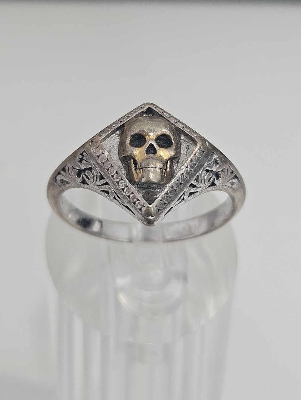 Effy 925 Skull Two Tone Gold + Sterling Silver Ring Size 10 US